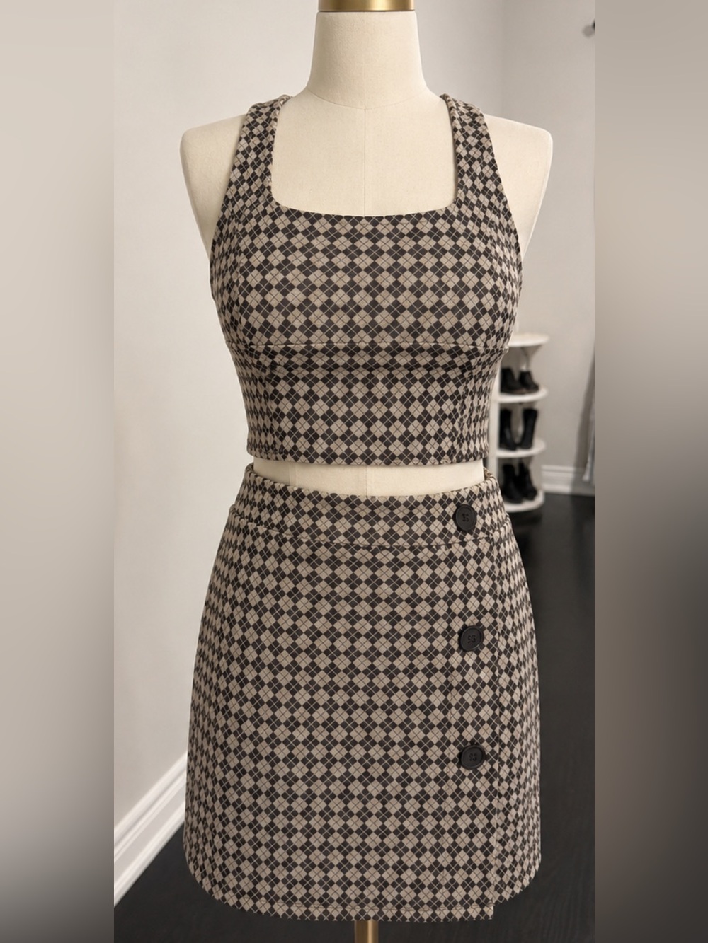 Argyle two piece crop top and skirt set